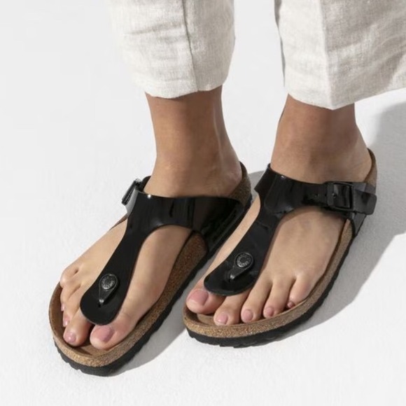 Birkenstock Shoes - Birkenstock‎ Gizeh Birko Flor Patent Black Patent Women's 5.5